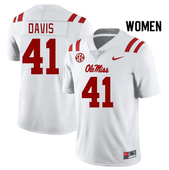 Women #41 Caden Davis Ole Miss Rebels College Football Jerseys Stitched Sale-White